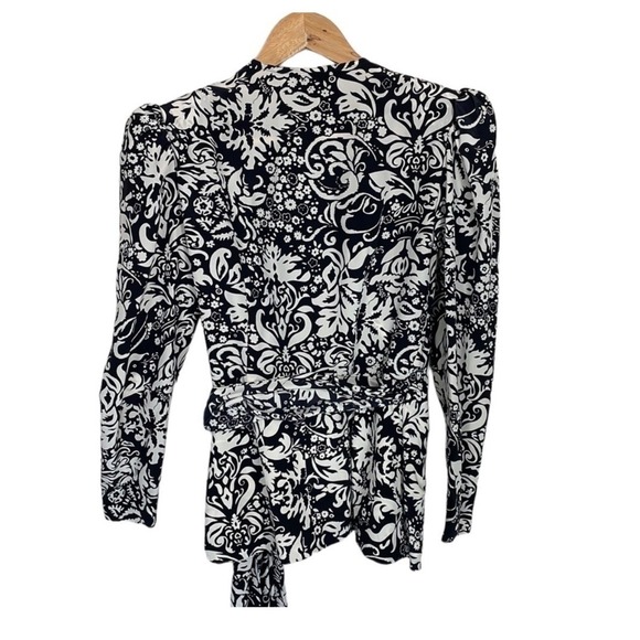 Teri Jon Rickie Freeman Blouse Top Vintage 90s Black White Silk Balletcore 6 - Picture 2 of 6